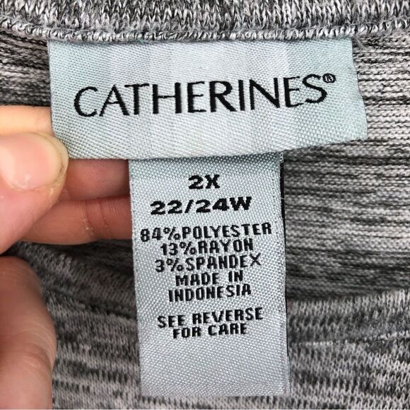 Catherines Shirt Womens 2X Penguin Sequins Gray Marl Ruched Tie Sides 3/4 Sleeve - Picture 4 of 10